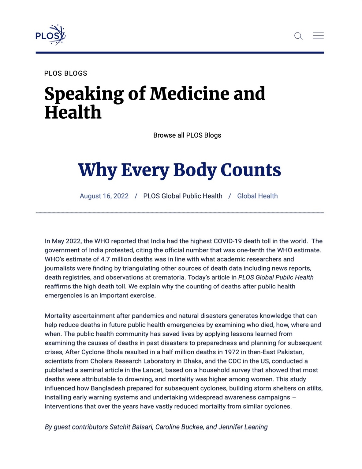 Why Every Body Counts — PLOS Global Public Health