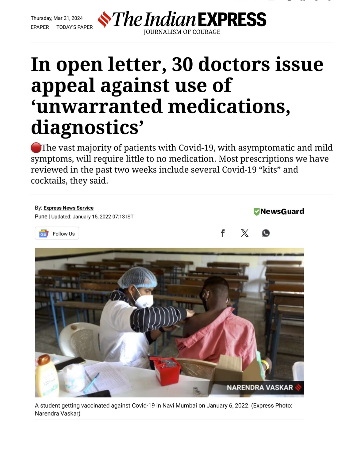 Indian Express — Open Letter Against Unwarranted Interventions